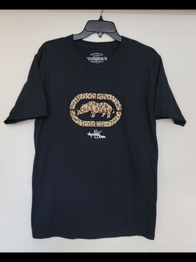 Ecko Unlimited Black Rhino Graphic Short-Sleeve Tee with Leopard-Print Mens Med.